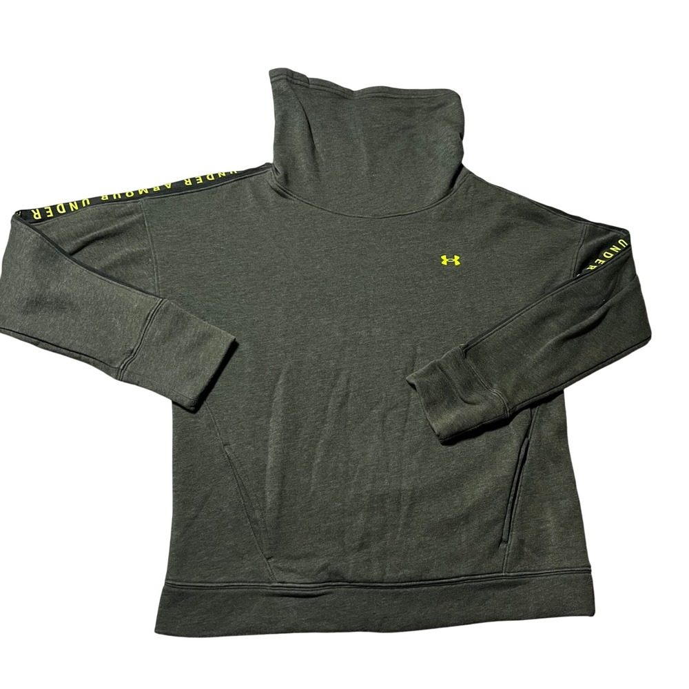 Under Armour Mens Funnel Neck Sweatshirt Green Neon Yellow Logo Tape Small